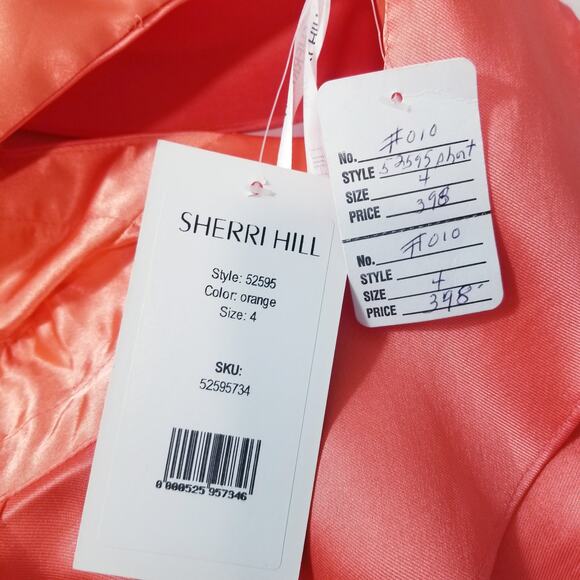 Sherri Hill Coral Formal Dress with Ruffles Fit & Flare Side Sheer Pockets - Picture 4 of 12